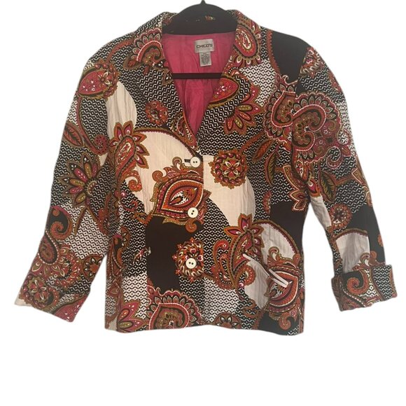 Women's Chico's Quilted Blazer Button Front Paisley‎ Jacket Size 2/Medium - Picture 1 of 3